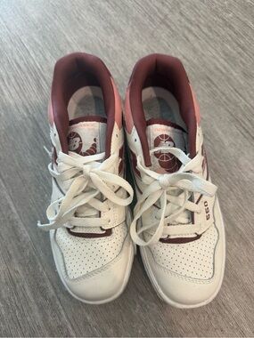 New Balance White & Maroon Low-Top Sneakers